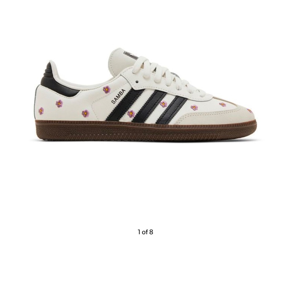 Adidas Samba White Sneakers with Floral Design- worn once